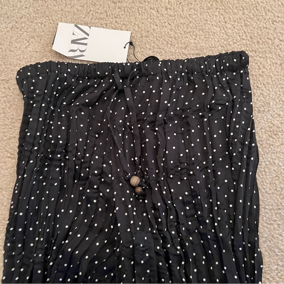 Zara Dotted Wrinkle Effect Wide Leg Pants Polka Dot Pleated Trousers sz Small - Picture 6 of 6